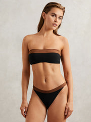 Reiss | Contrast-Trim Bandeau Bikini Top in Black/Tan
