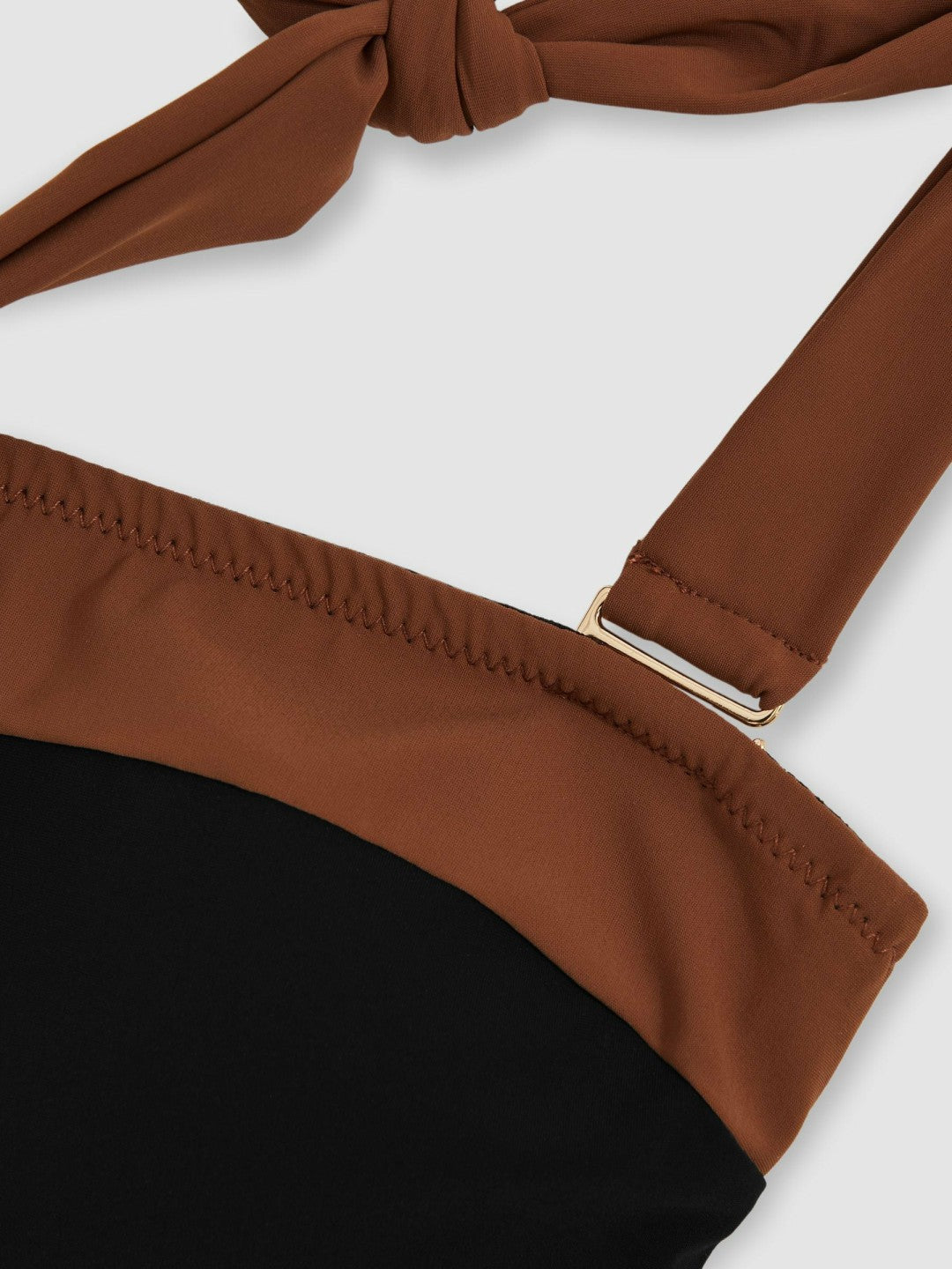 Reiss | Contrast-Trim Bandeau Bikini Top in Black/Tan