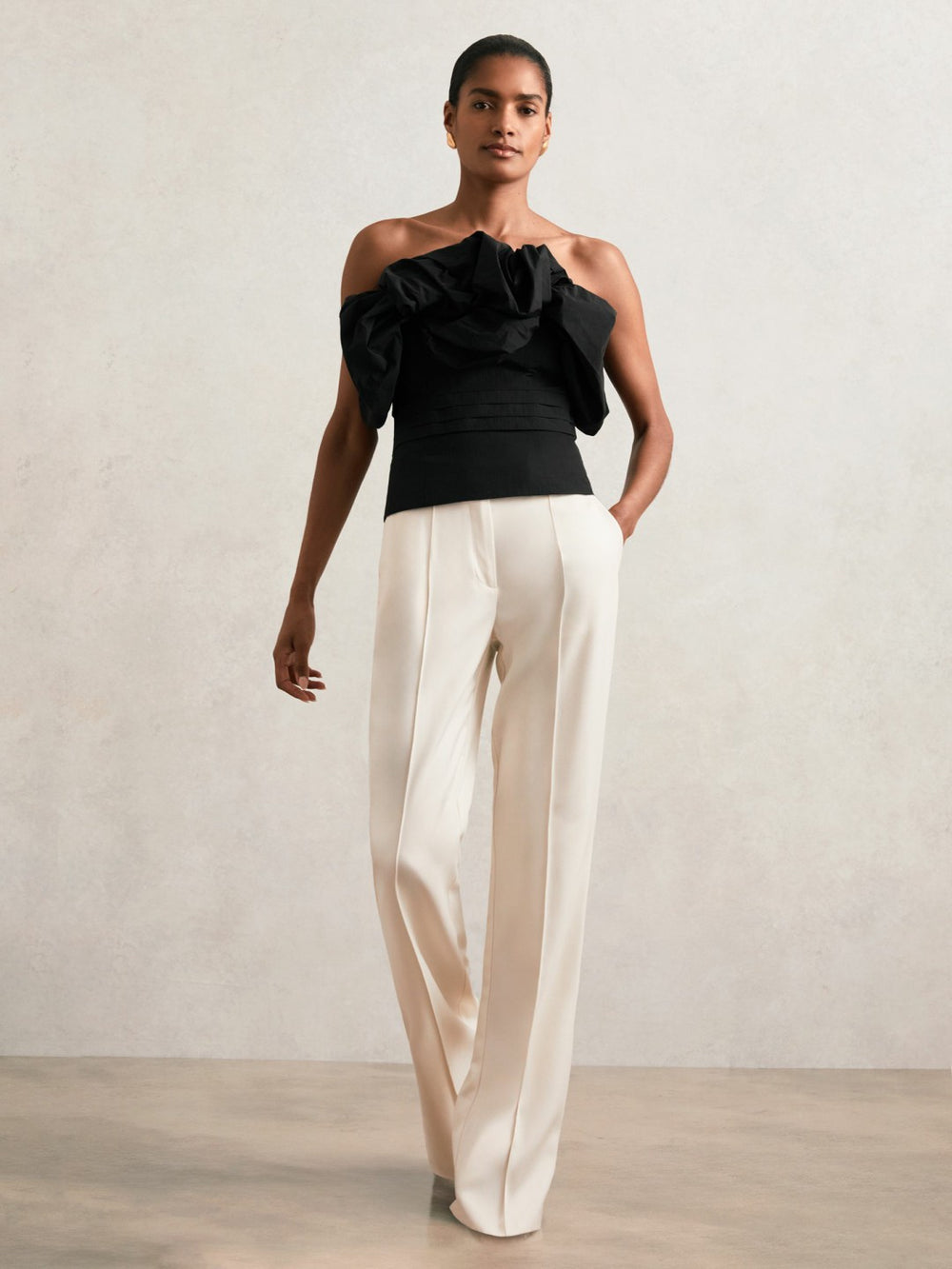 Reiss | Sculptural Strapless Top in Black