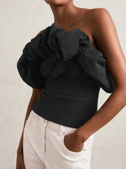 Reiss | Sculptural Strapless Top in Black