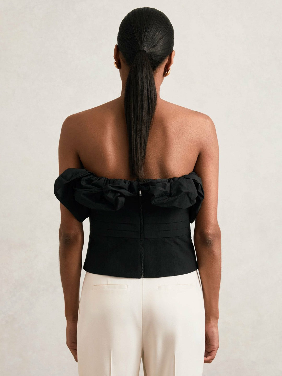 Reiss | Sculptural Strapless Top in Black