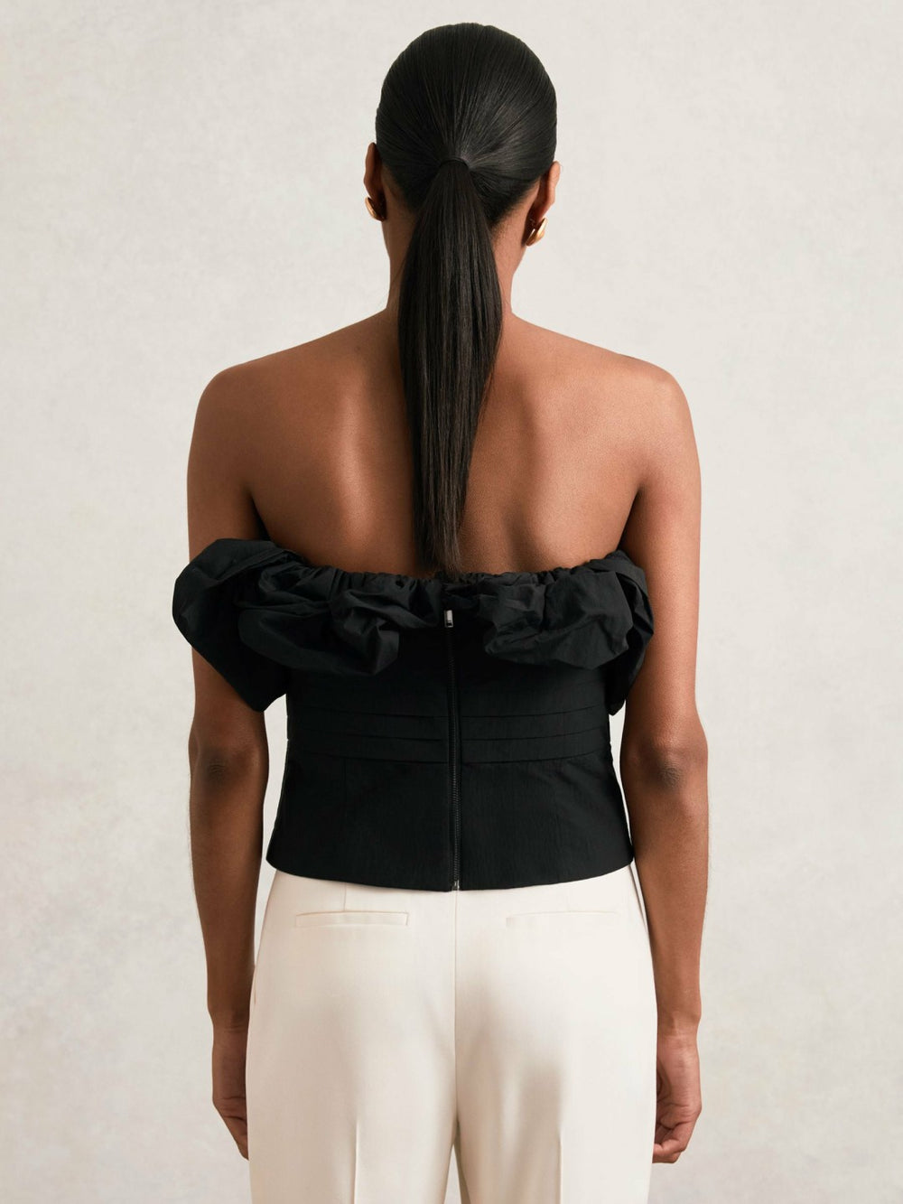 Reiss | Sculptural Strapless Top in Black
