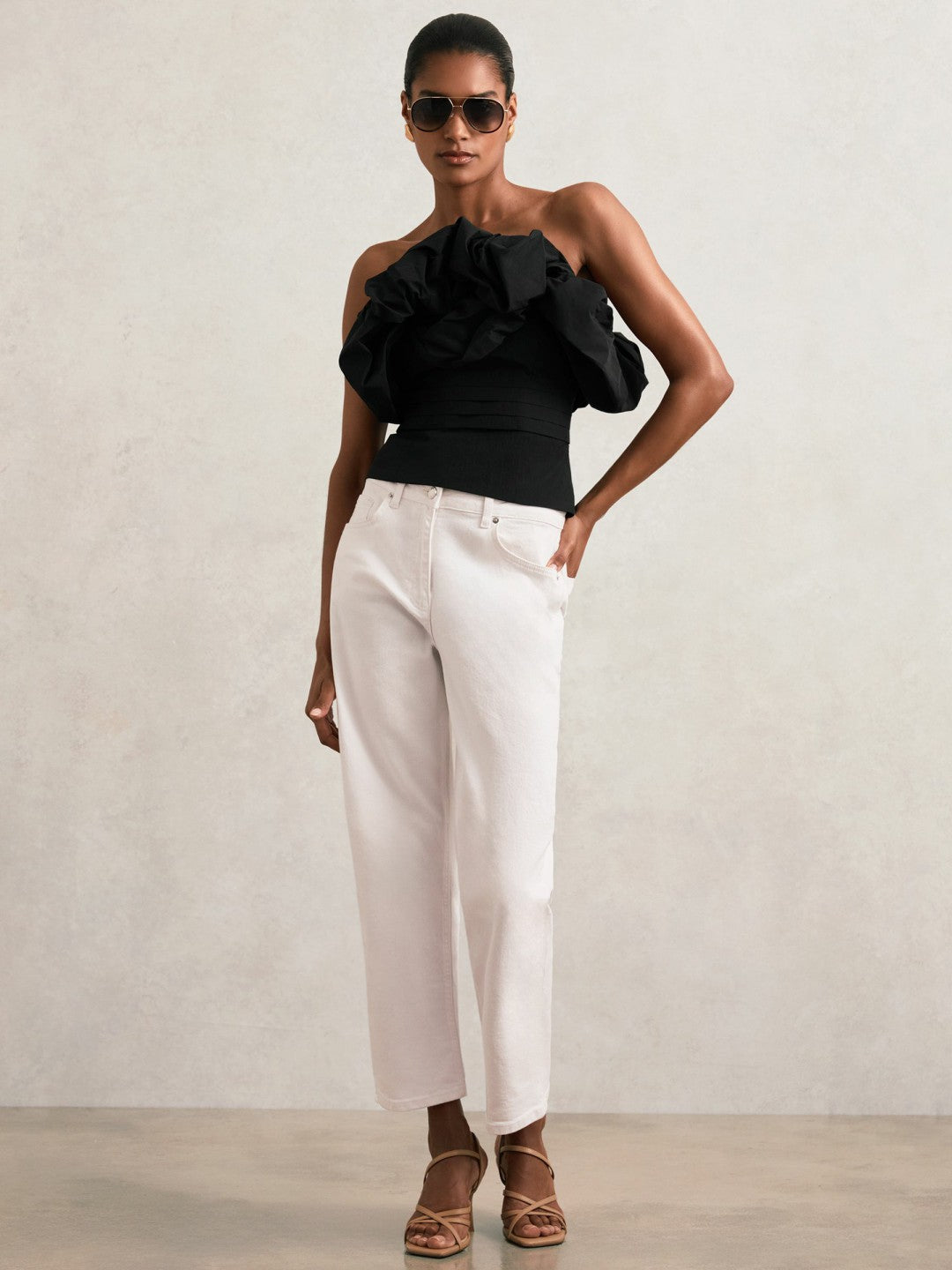 Reiss | Sculptural Strapless Top in Black