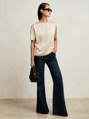 Reiss | Silk Short-Sleeve Top in Champagne Neutral