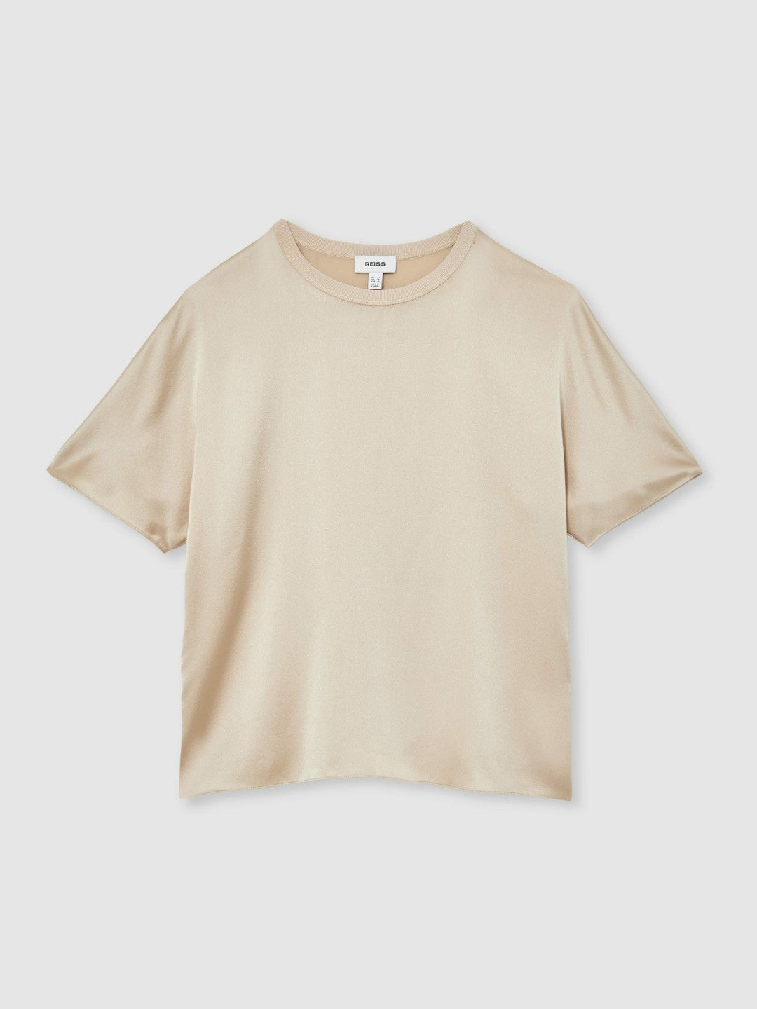 Reiss | Silk Short-Sleeve Top in Champagne Neutral
