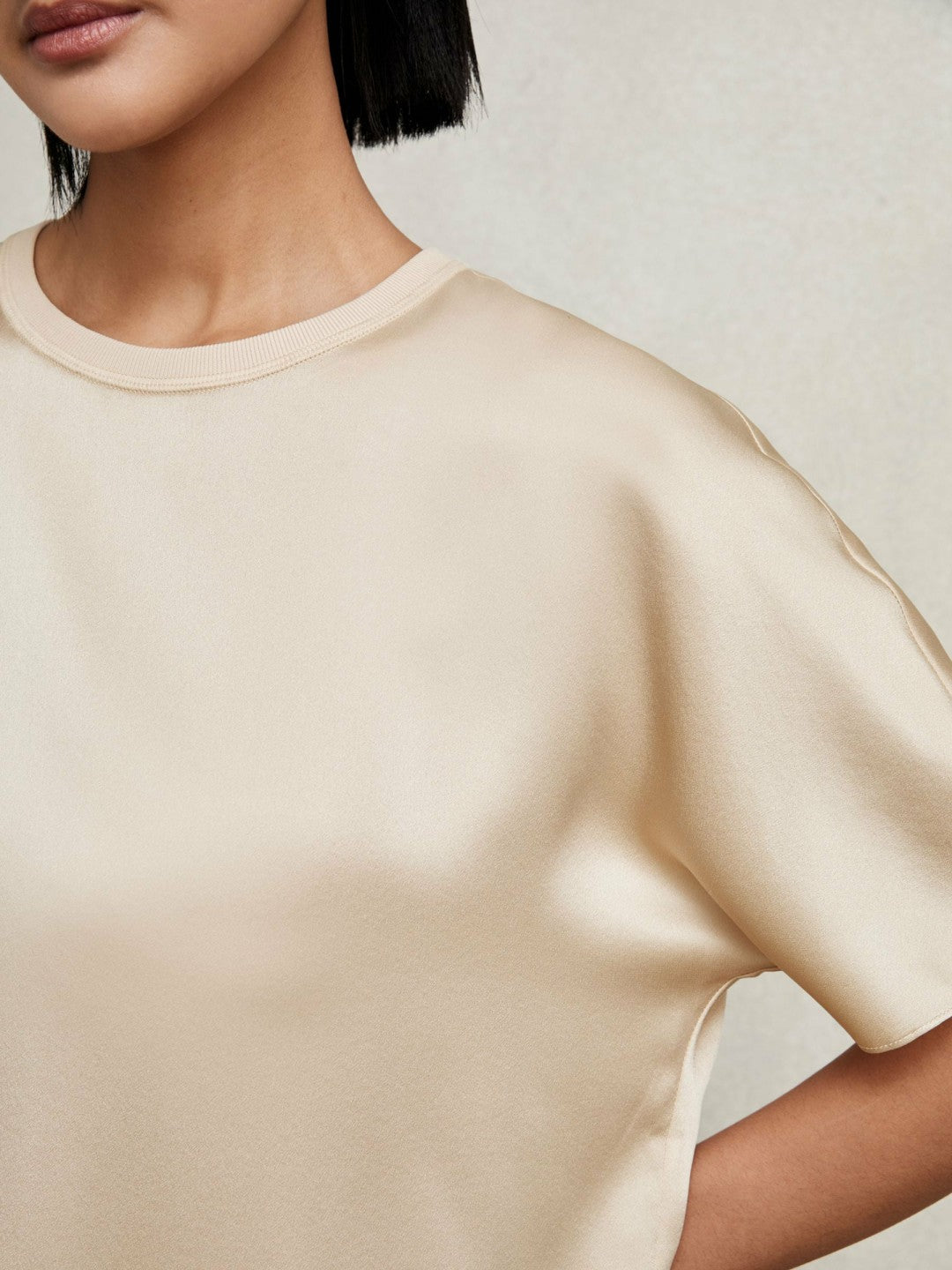 Reiss | Silk Short-Sleeve Top in Champagne Neutral