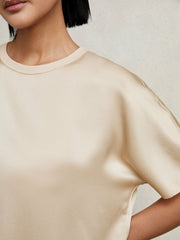 Reiss | Silk Short-Sleeve Top in Champagne Neutral