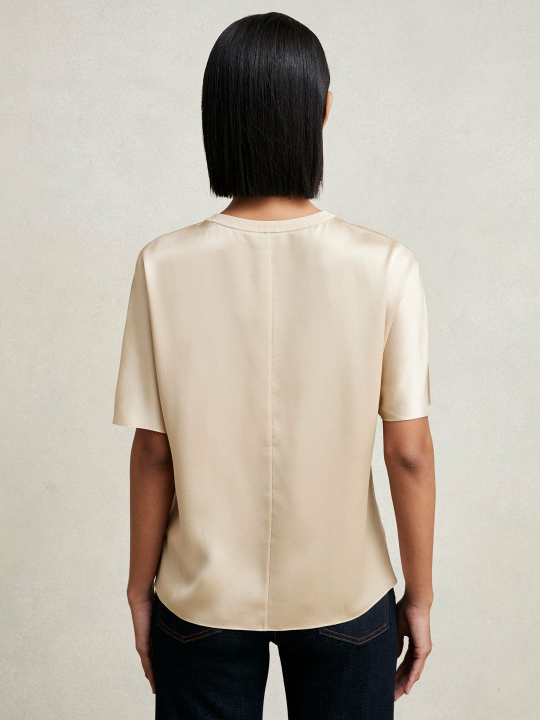 Reiss | Silk Short-Sleeve Top in Champagne Neutral