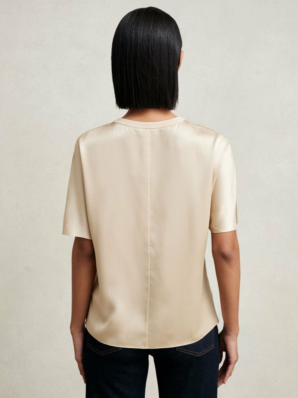 Reiss | Silk Short-Sleeve Top in Champagne Neutral