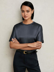 Reiss | Silk Short-Sleeve Top in Blue