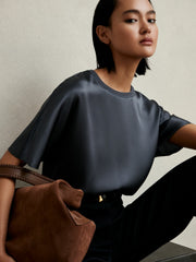 Reiss | Silk Short-Sleeve Top in Blue