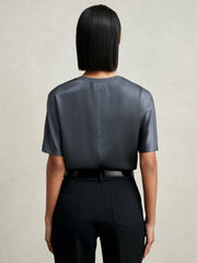 Reiss | Silk Short-Sleeve Top in Blue