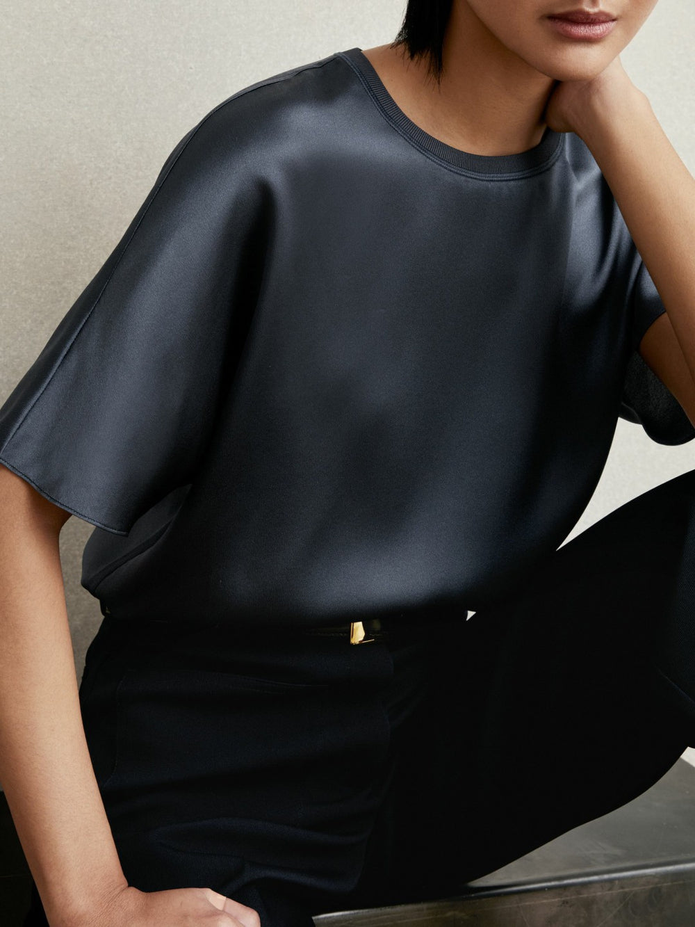 Reiss | Silk Short-Sleeve Top in Blue