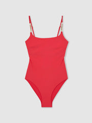 Reiss | Hardware-Strap Cut-Out Swimsuit in Coral Red