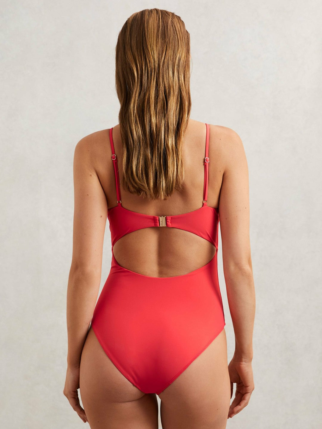 Reiss | Hardware-Strap Cut-Out Swimsuit in Coral Red