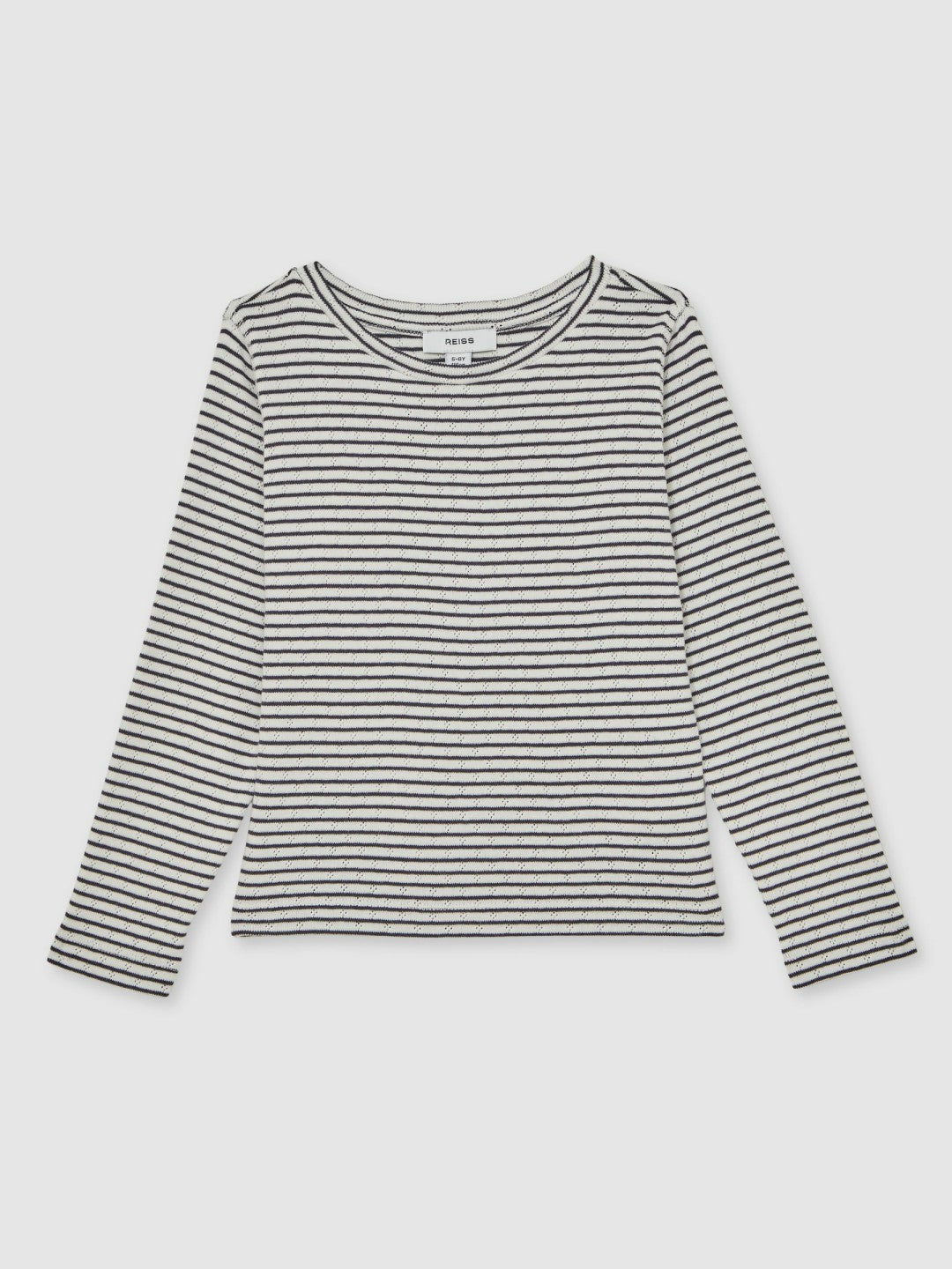 Reiss | 13-14 yrs Cotton Pointelle Long Sleeve Top in Navy/White