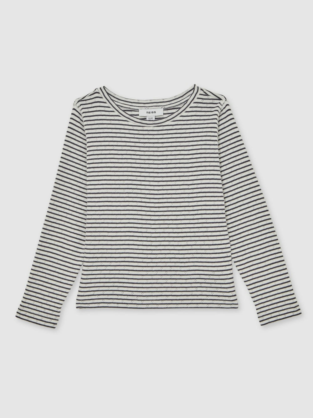Reiss | 3-9 yrs Cotton Pointelle Long Sleeve Top in Navy/White