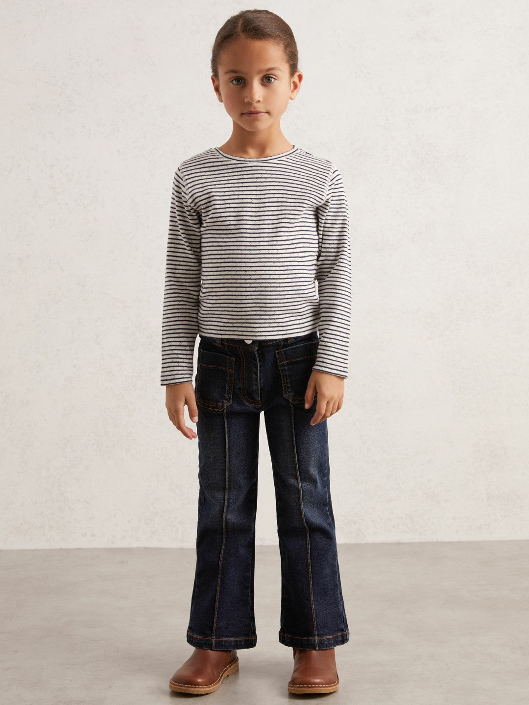 Reiss | 9-13 yrs Cotton Pointelle Long Sleeve Top in Navy/White