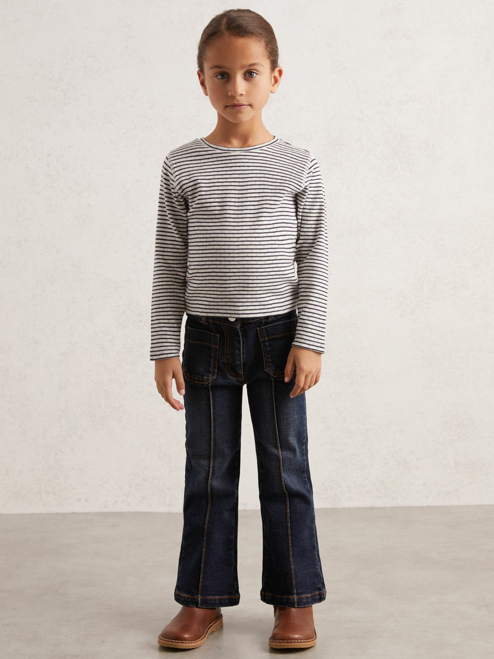 Reiss | 9-13 yrs Cotton Pointelle Long Sleeve Top in Navy/White