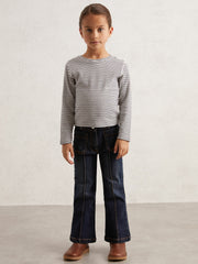 Reiss | 9-13 yrs Cotton Pointelle Long Sleeve Top in Navy/White
