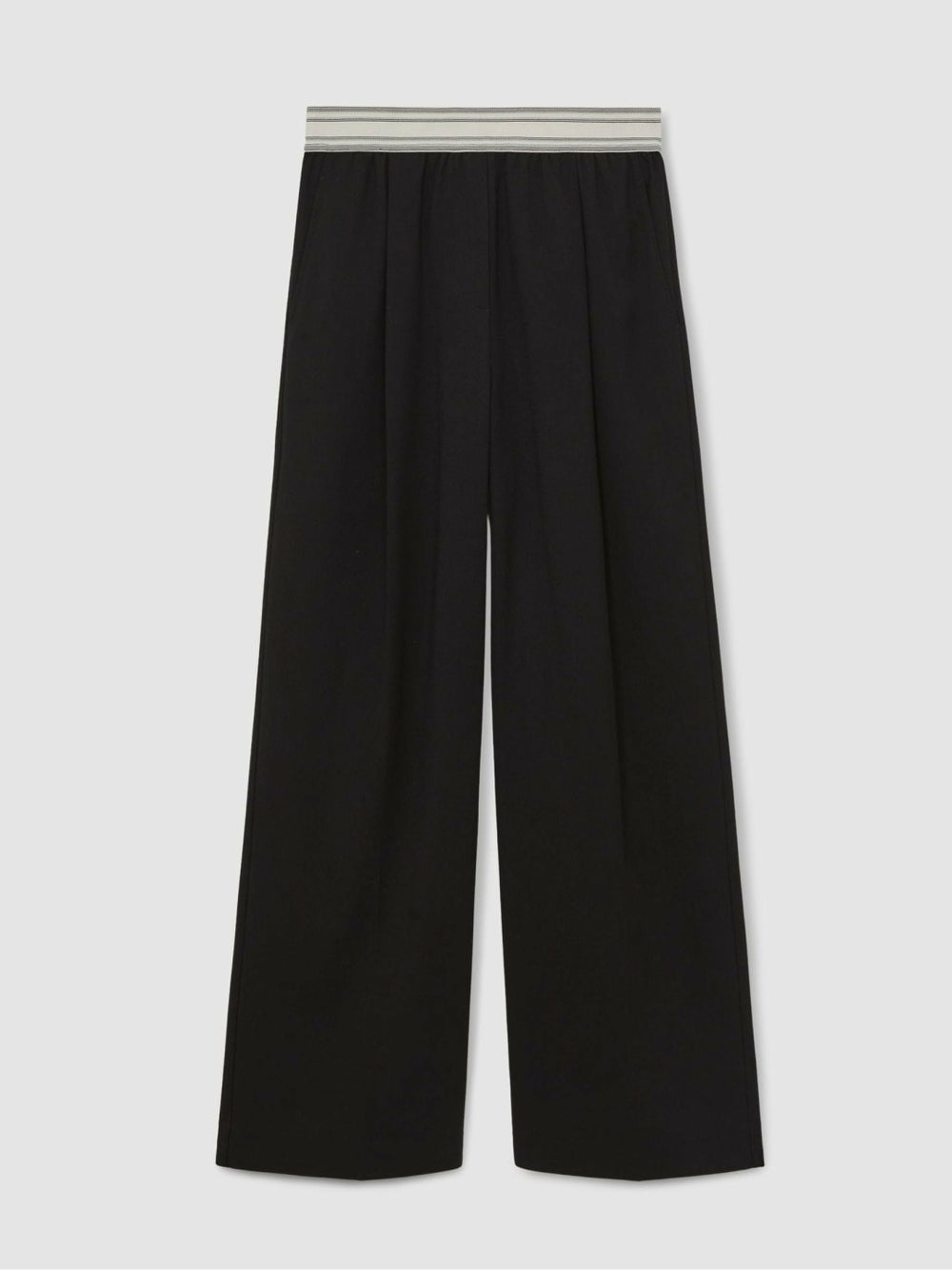 Reiss | Wide-Leg Contrast-Waistband Trousers in Black