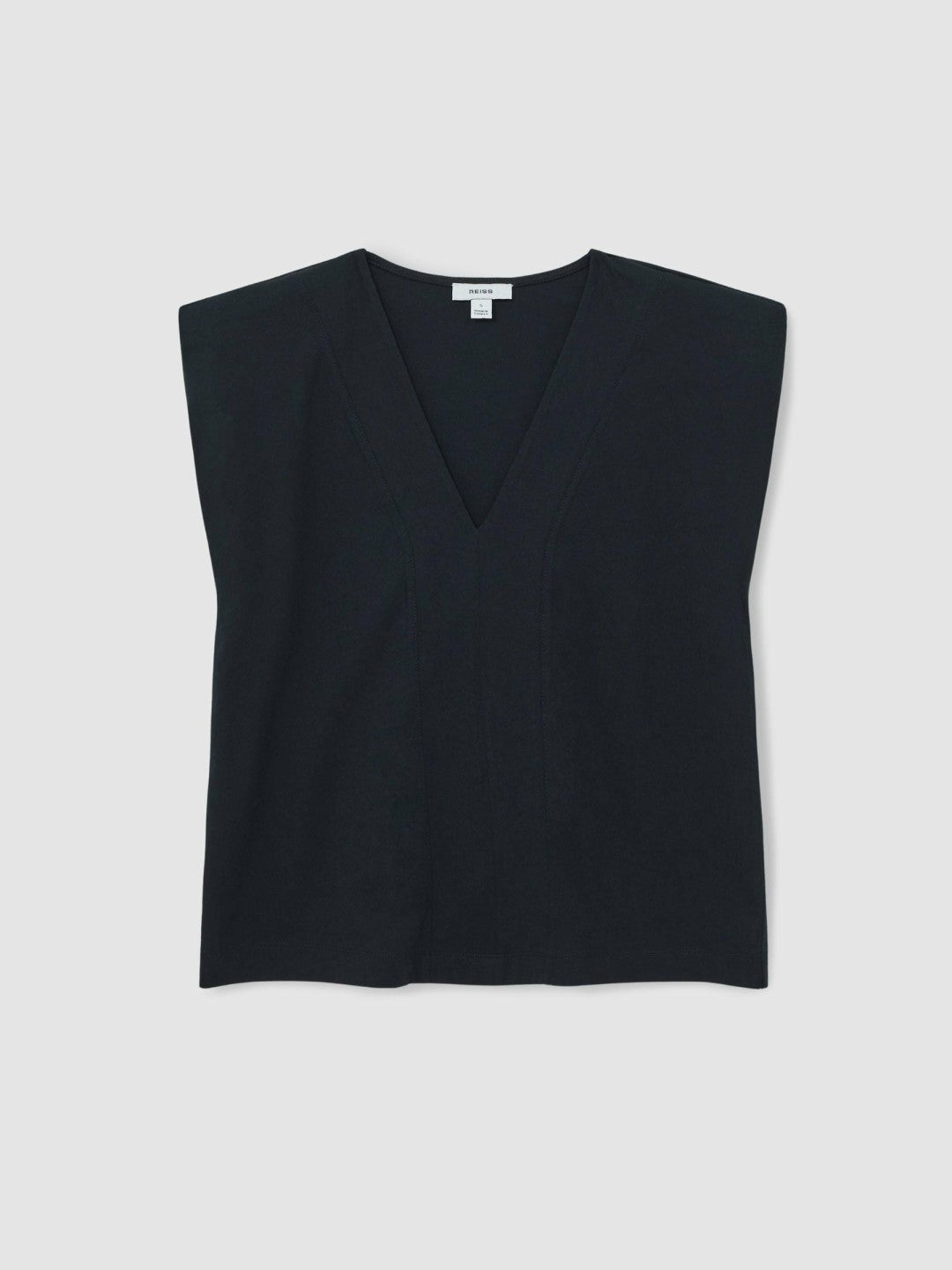 Reiss | Cotton Shoulder-Pad V-Neck Top in Navy