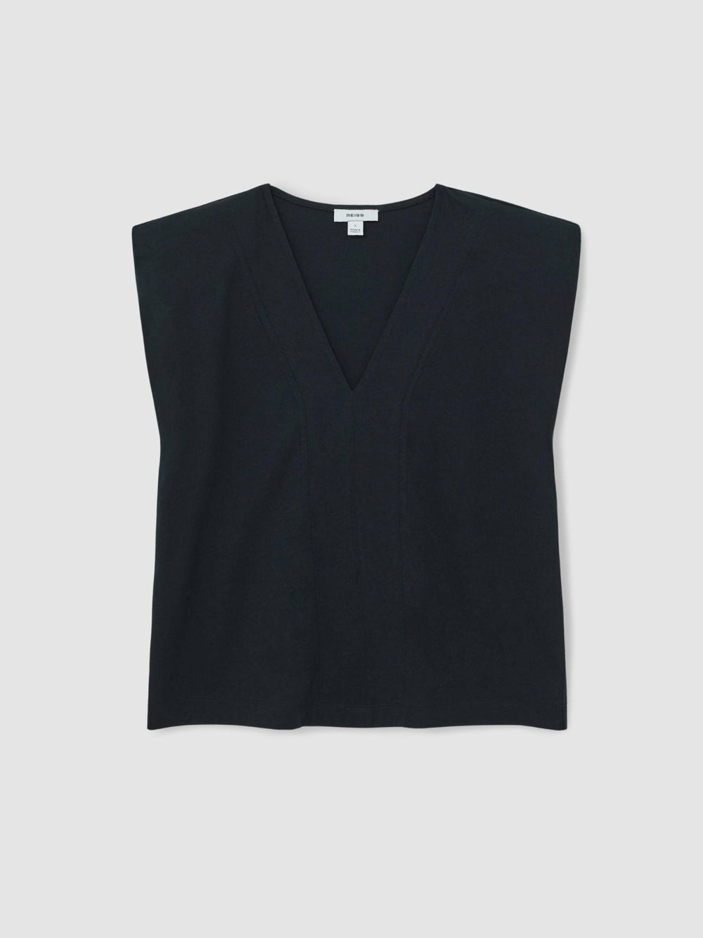 Reiss | Cotton Shoulder-Pad V-Neck Top in Navy