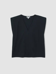 Reiss | Cotton Shoulder-Pad V-Neck Top in Navy