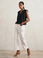 Reiss | Cotton Shoulder-Pad V-Neck Top in Navy