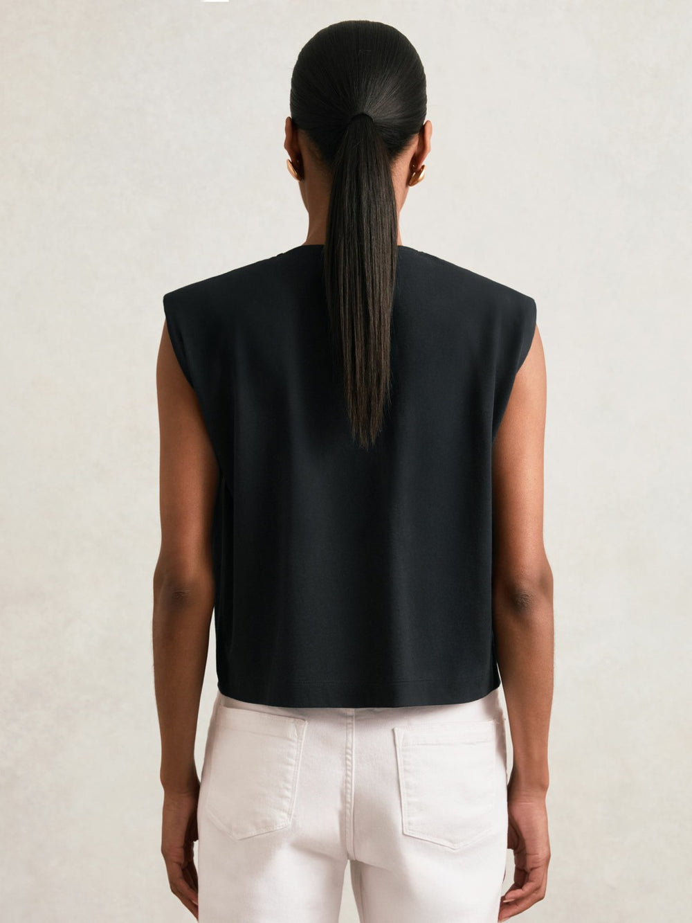 Reiss | Cotton Shoulder-Pad V-Neck Top in Navy