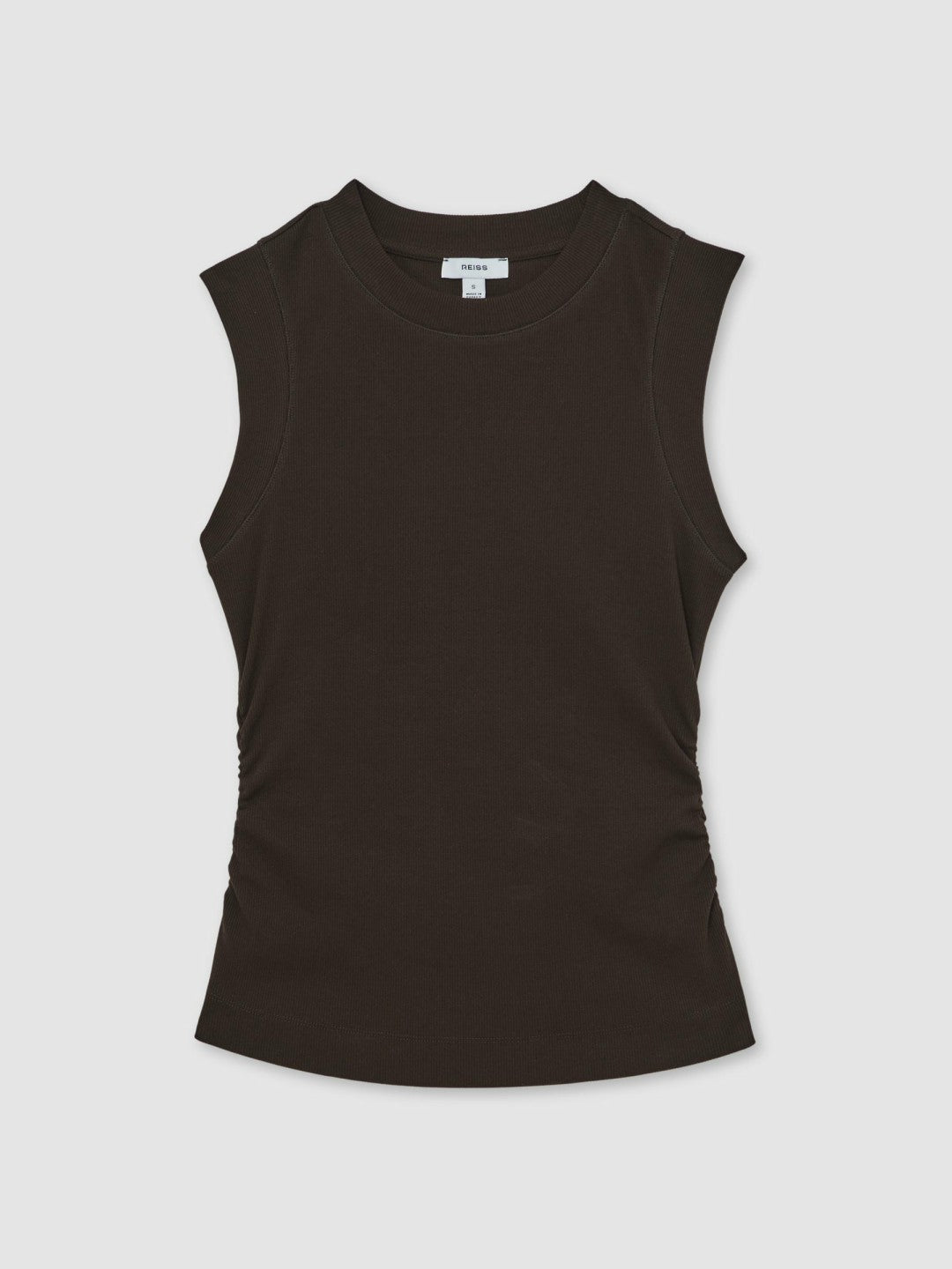 Reiss | Ribbed Ruched Waist Vest in Chocolate