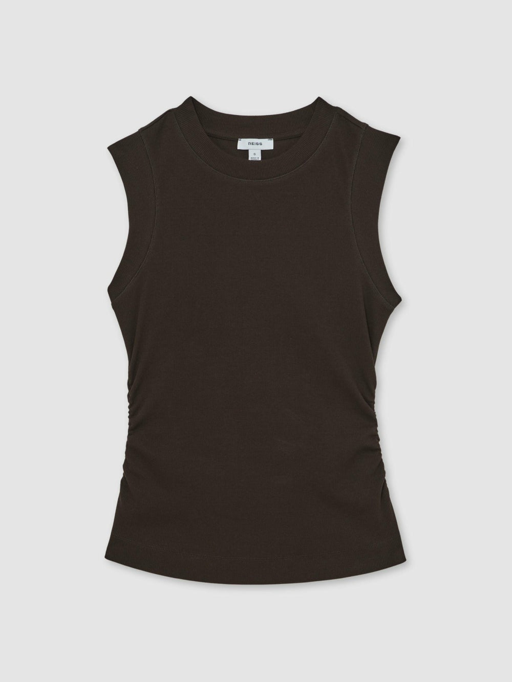 Reiss | Ribbed Ruched Waist Vest in Chocolate