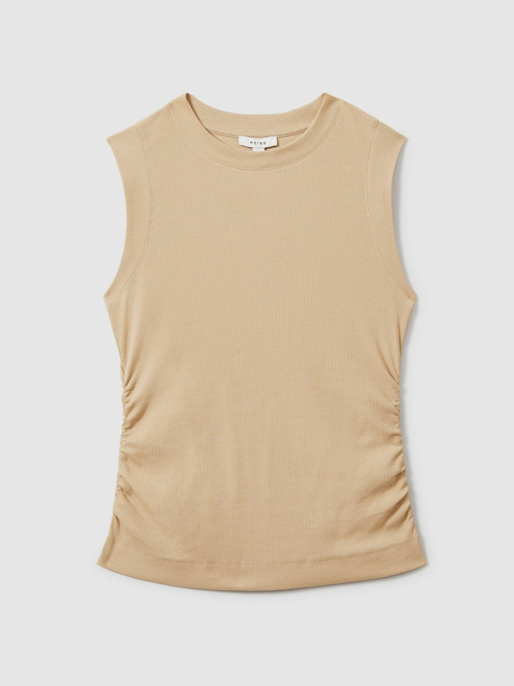 Reiss | Fine-Rib Ruched Vest Top in Camel