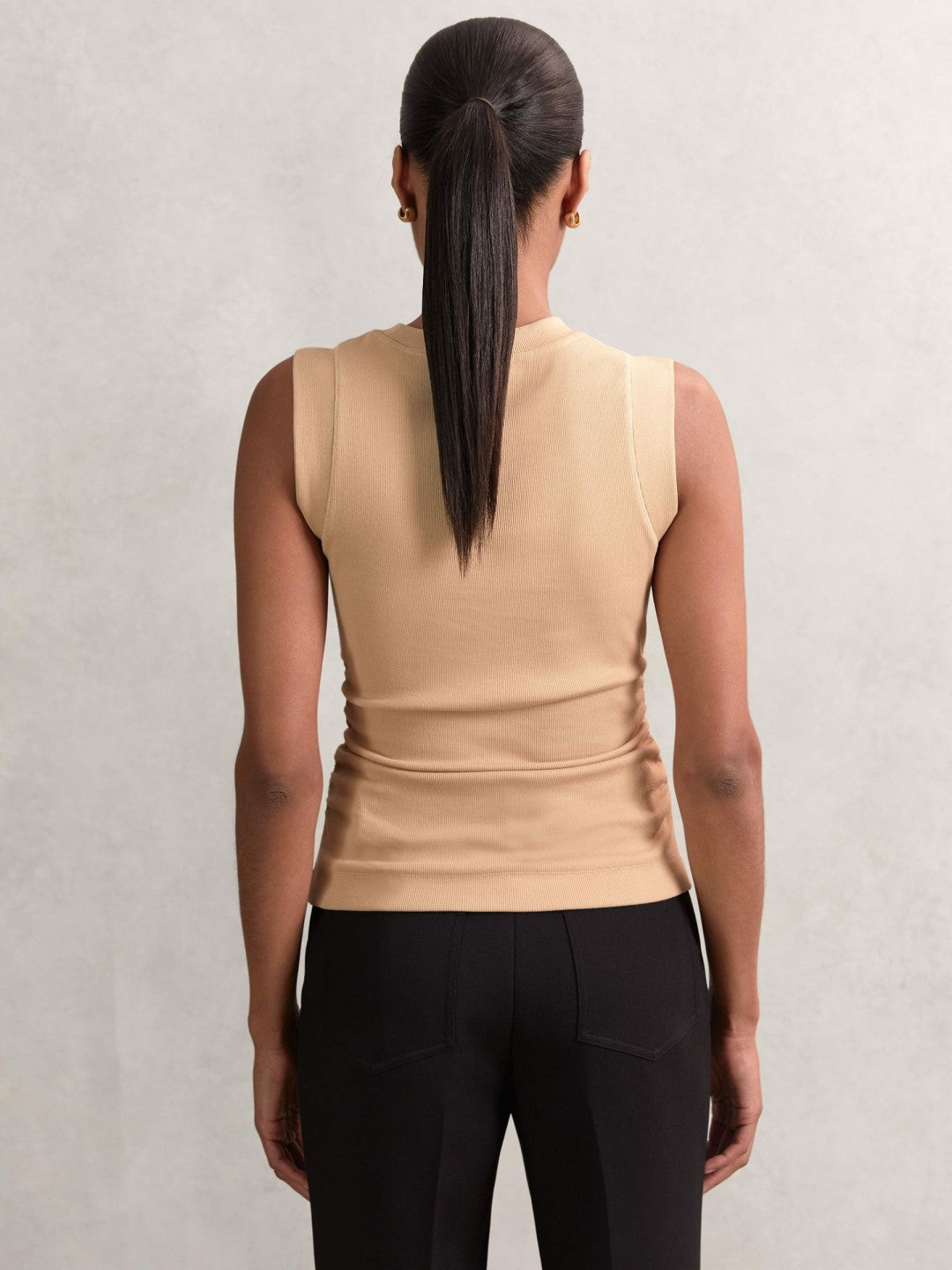 Reiss | Fine-Rib Ruched Vest Top in Camel
