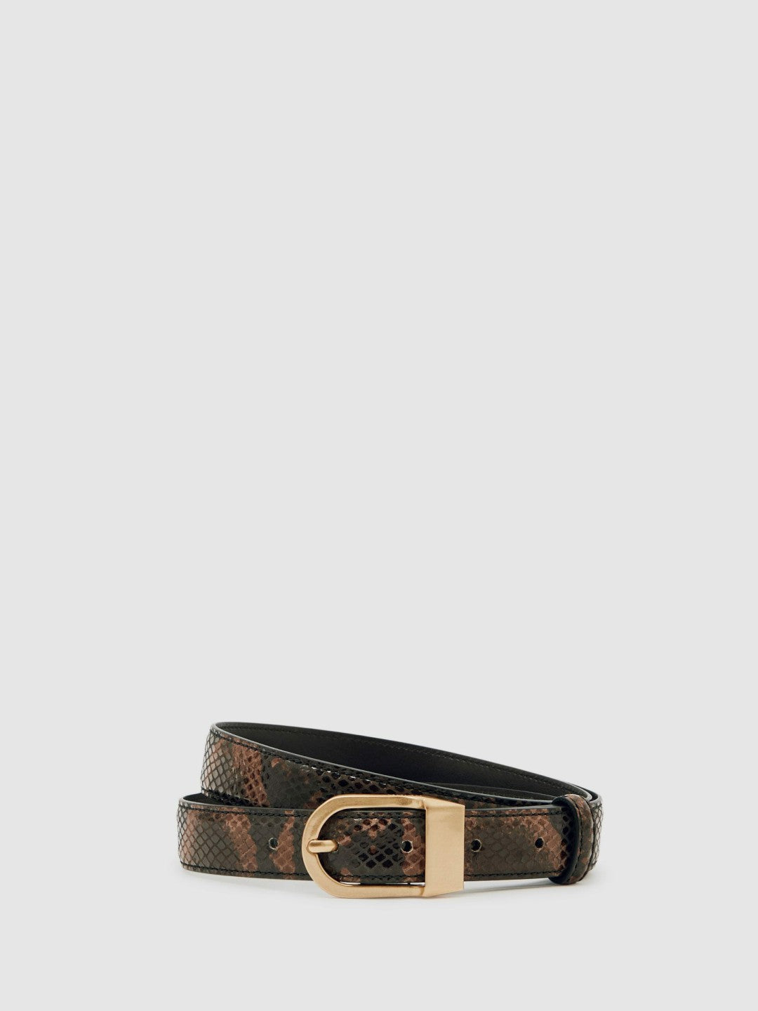 Reiss | Leather Snake-Effect Belt in Chocolate