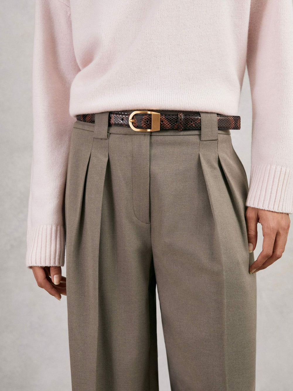 Reiss | Leather Snake-Effect Belt in Chocolate