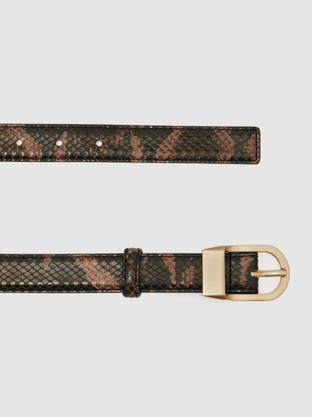Reiss | Leather Snake-Effect Belt in Chocolate