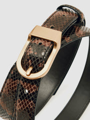 Reiss | Leather Snake-Effect Belt in Chocolate