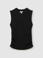 Reiss | Ribbed Ruched Waist Vest in Black