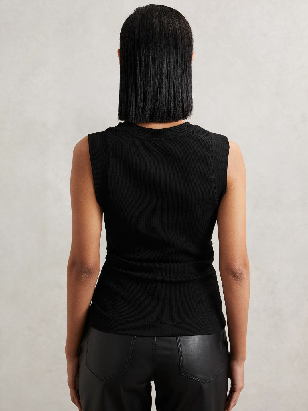 Reiss | Ribbed Ruched Waist Vest in Black