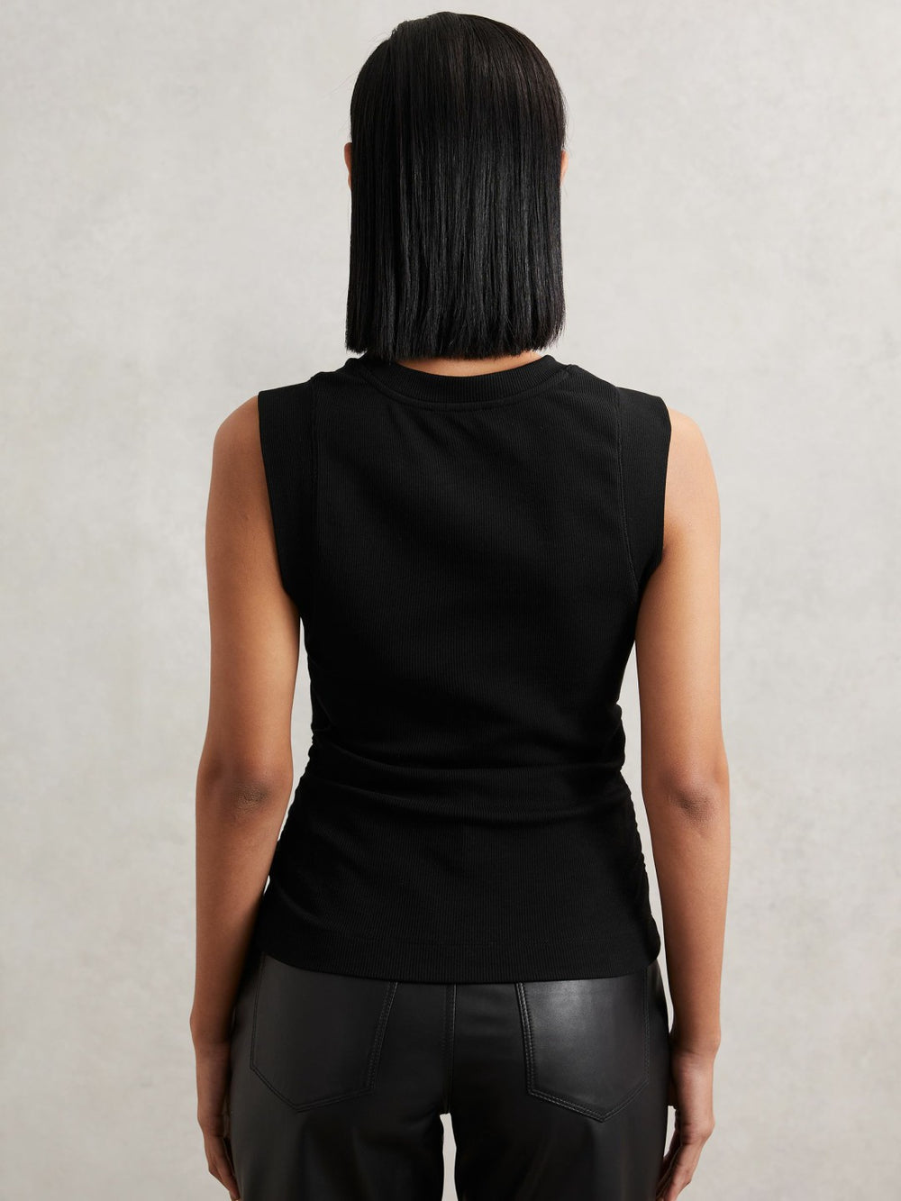 Reiss | Ribbed Ruched Waist Vest in Black
