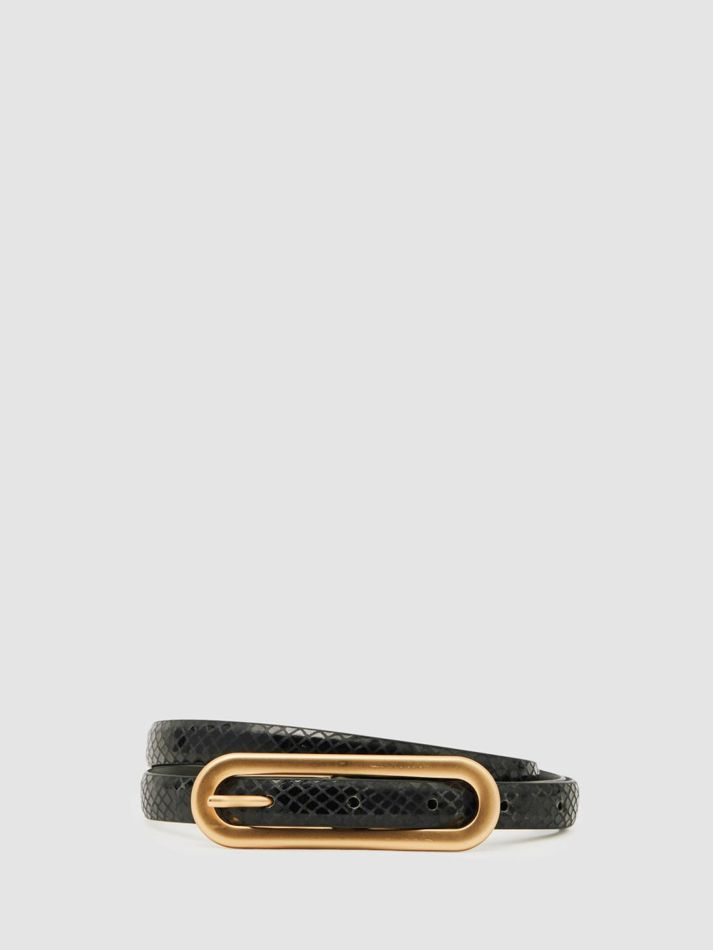 Reiss | Leather Elongated-Buckle Skinny Belt in Black