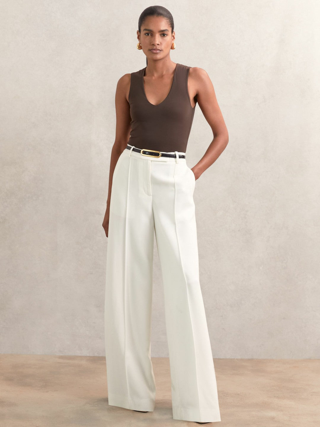 Reiss | Leather Elongated-Buckle Skinny Belt in Black