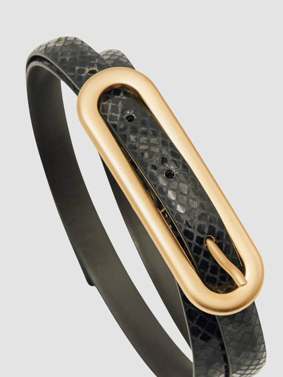 Reiss | Leather Elongated-Buckle Skinny Belt in Black