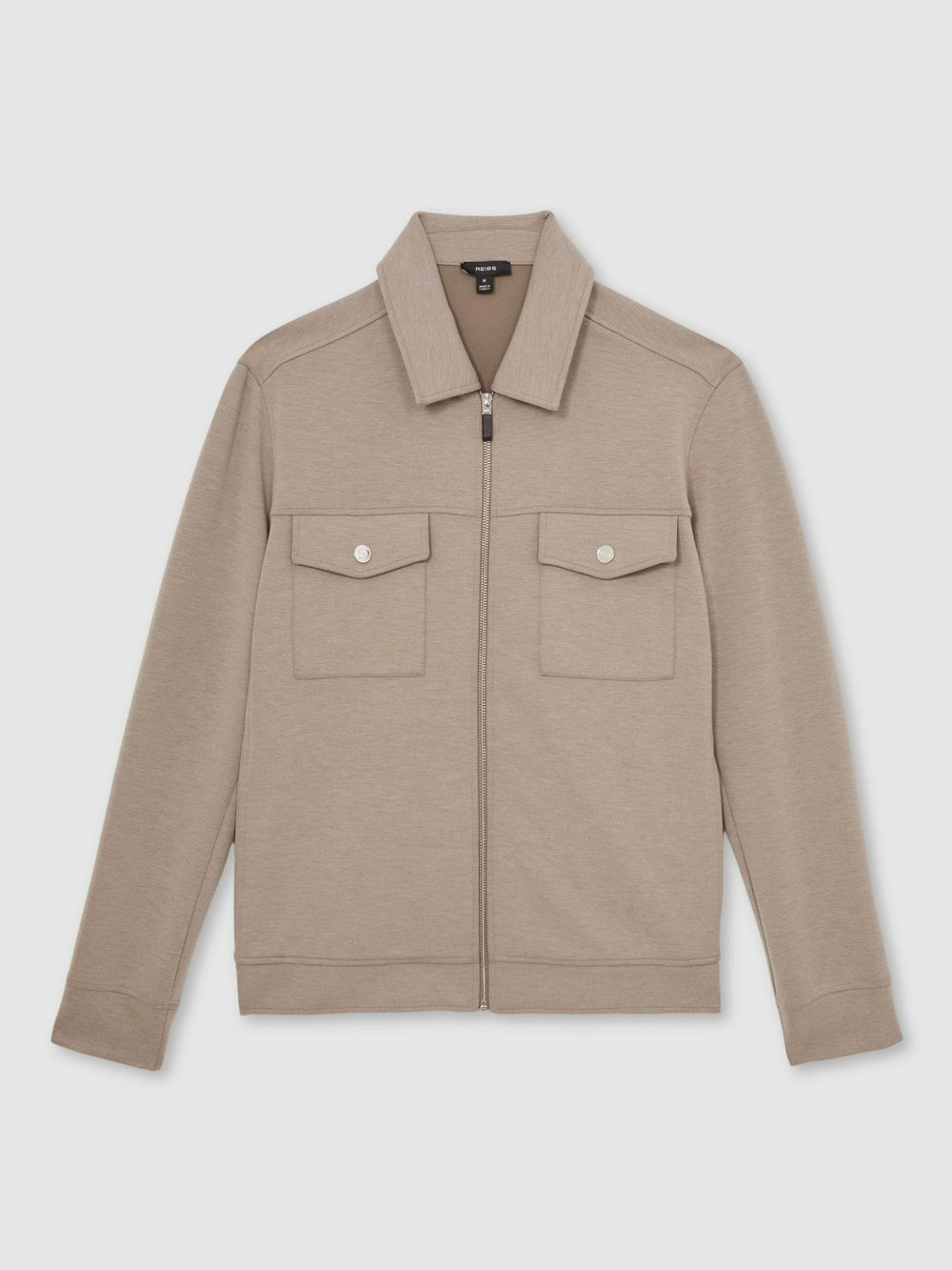 Reiss | Interlock Jersey Zip-Through Jacket in Taupe Brown