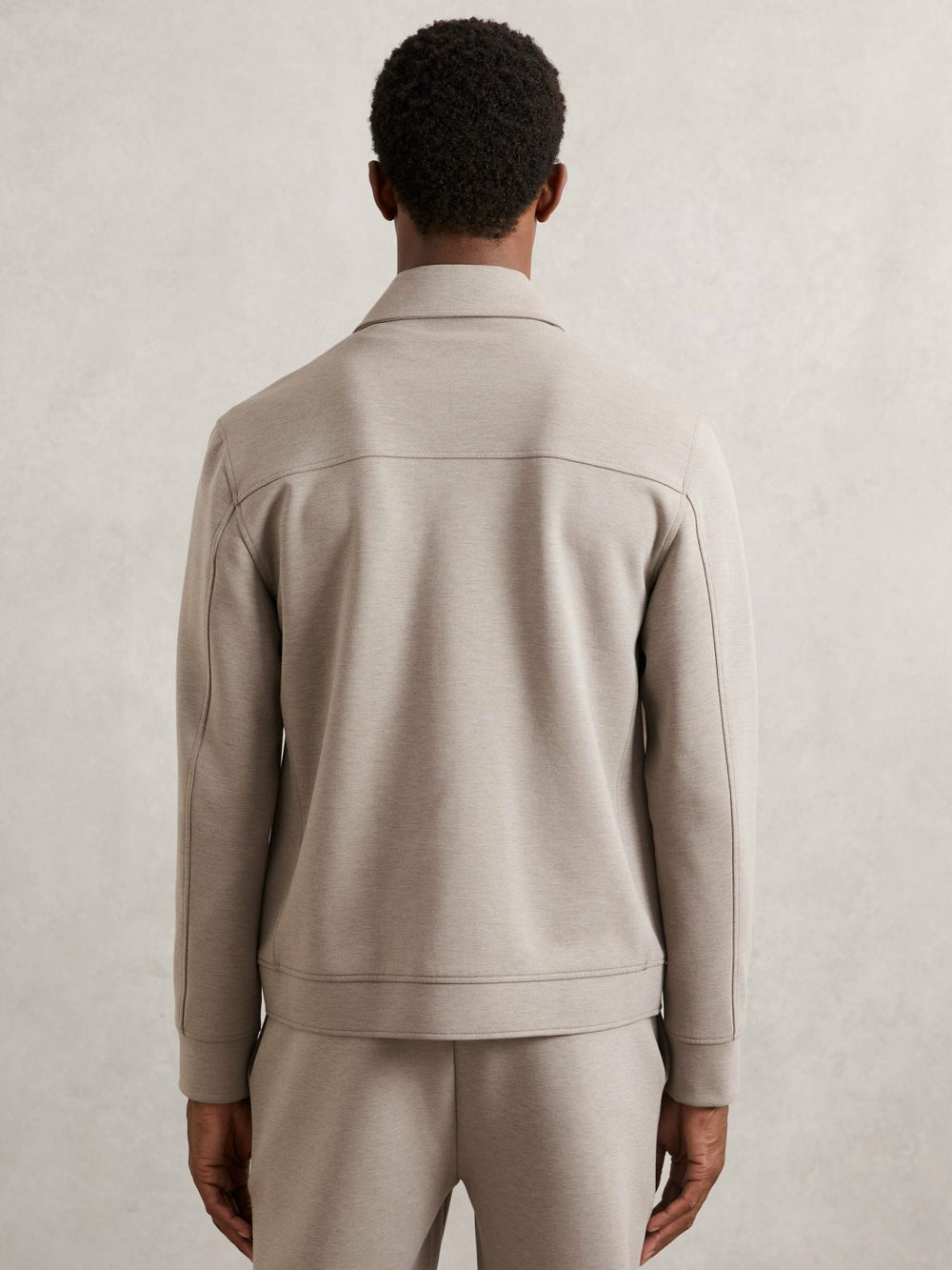 Reiss | Interlock Jersey Zip-Through Jacket in Taupe Brown