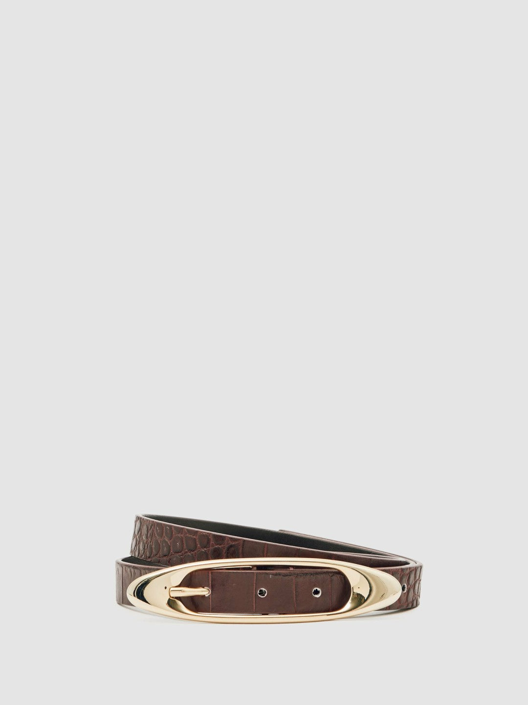 Reiss | Croc-Effect Leather Oval-Buckle Belt in Burgundy