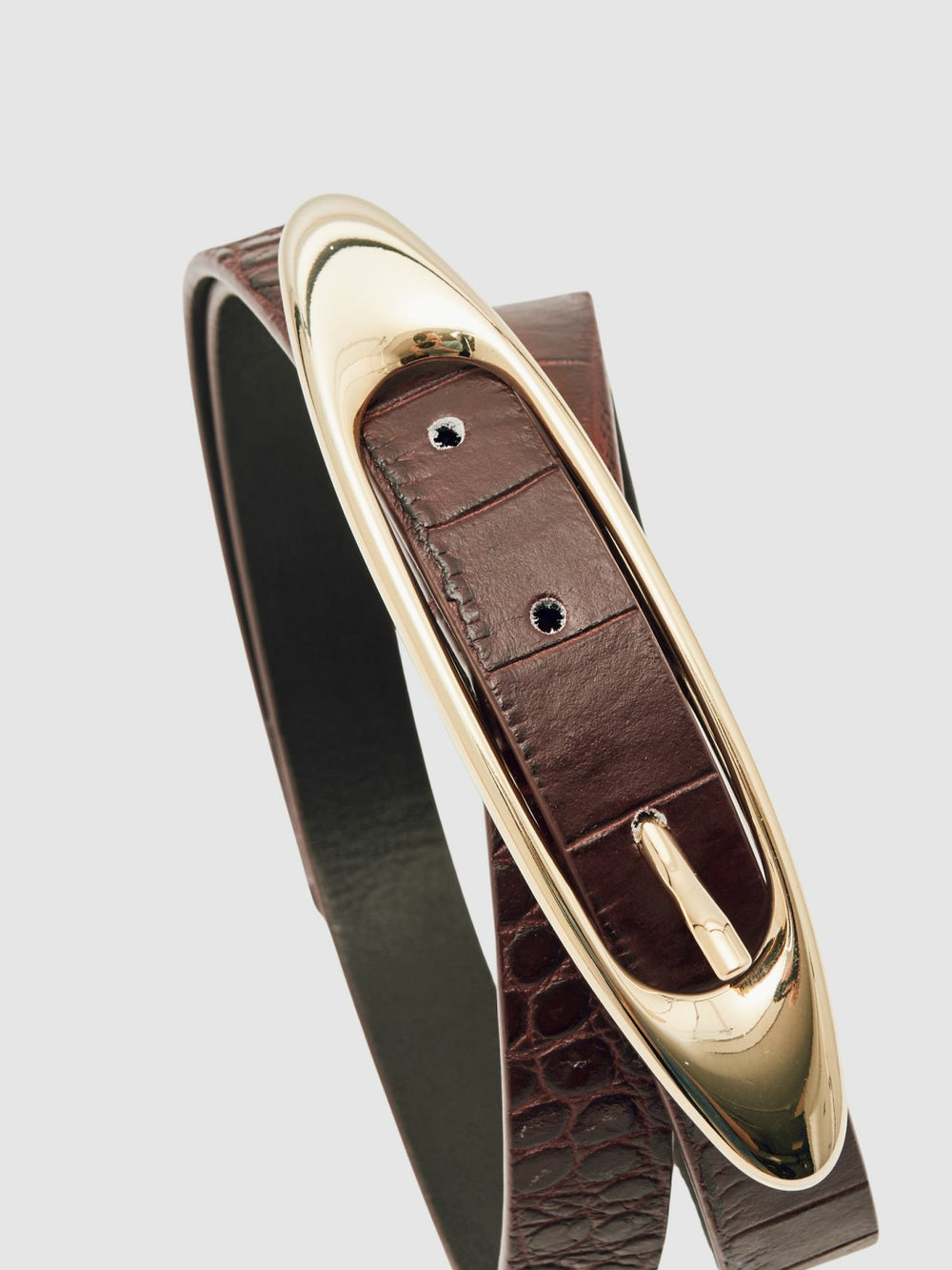 Reiss | Croc-Effect Leather Oval-Buckle Belt in Burgundy