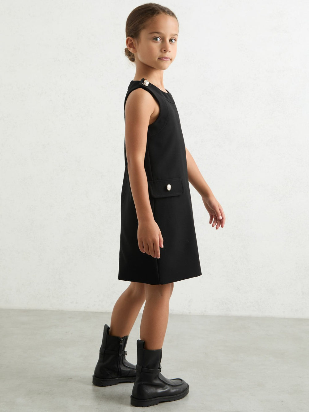 Reiss | 9-13 yrs Button-Detail Sleeveless Shift Dress in Black