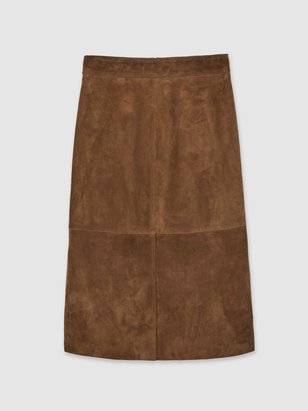 Reiss | Suede Straight-Fit Midi Skirt in Tan Brown